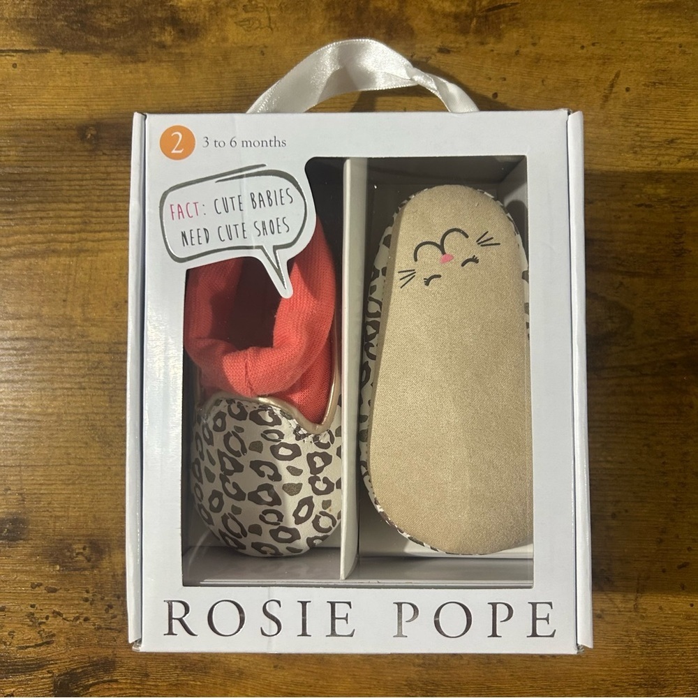 Rosie Pope Kids Playful Leopard Print Infant Crib Shoes NEW 2 3-6M